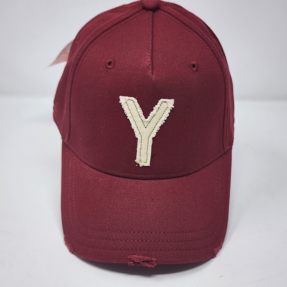 HYP Baseball Cap 56cm Distressed Letter Y Twill A-Flex Maroon Red Hat